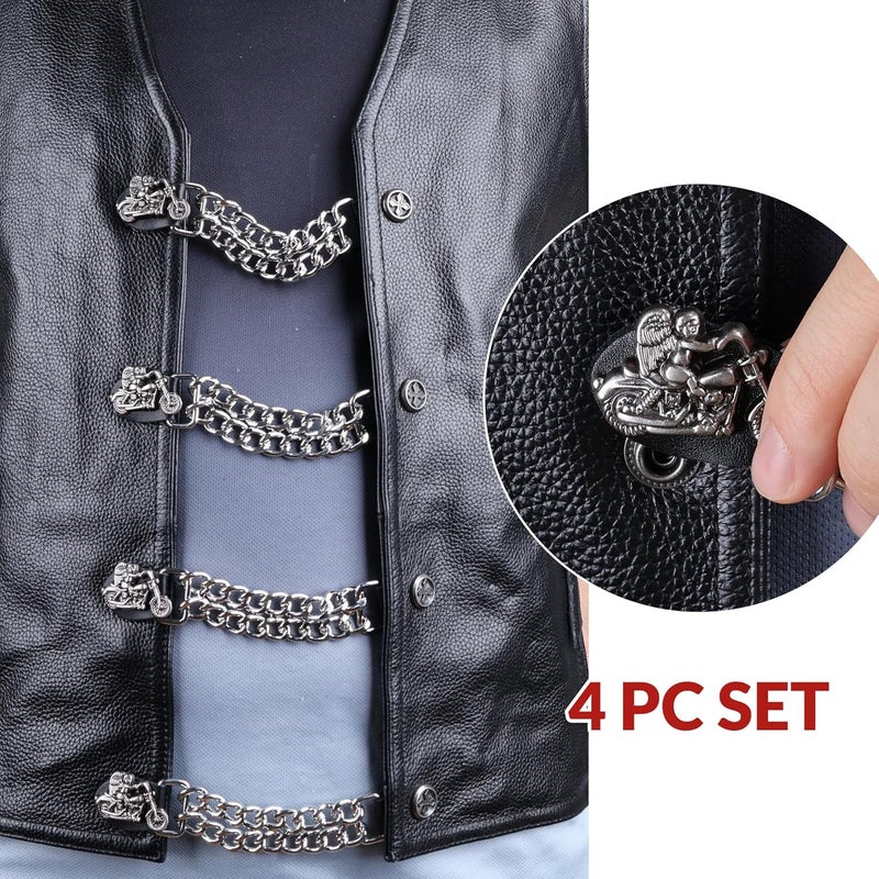 Mirthcos Motorcycle Vest Extenders for Men & Women - 4 PCS Leather Vest Extensions for Biker - Durable Double Chrome Chains - Image 4